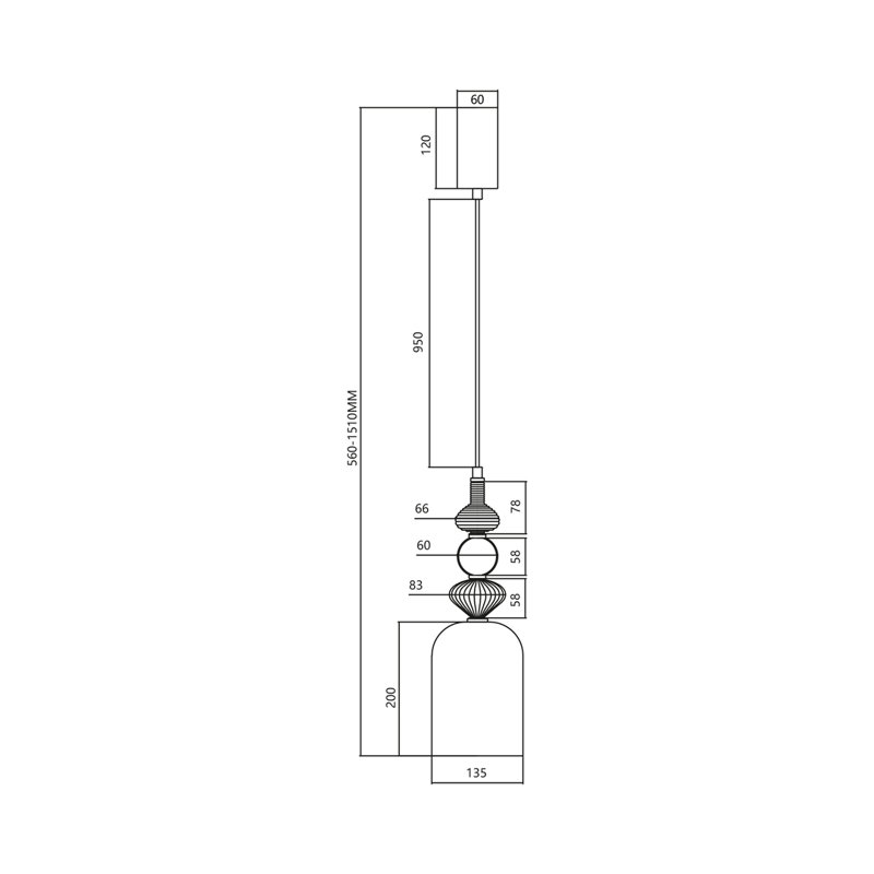 Arte 1 - Light LED Cylinder Pendant, 149cm H x 14cm W x 14cm D, Black, Grey/Brown/Blue