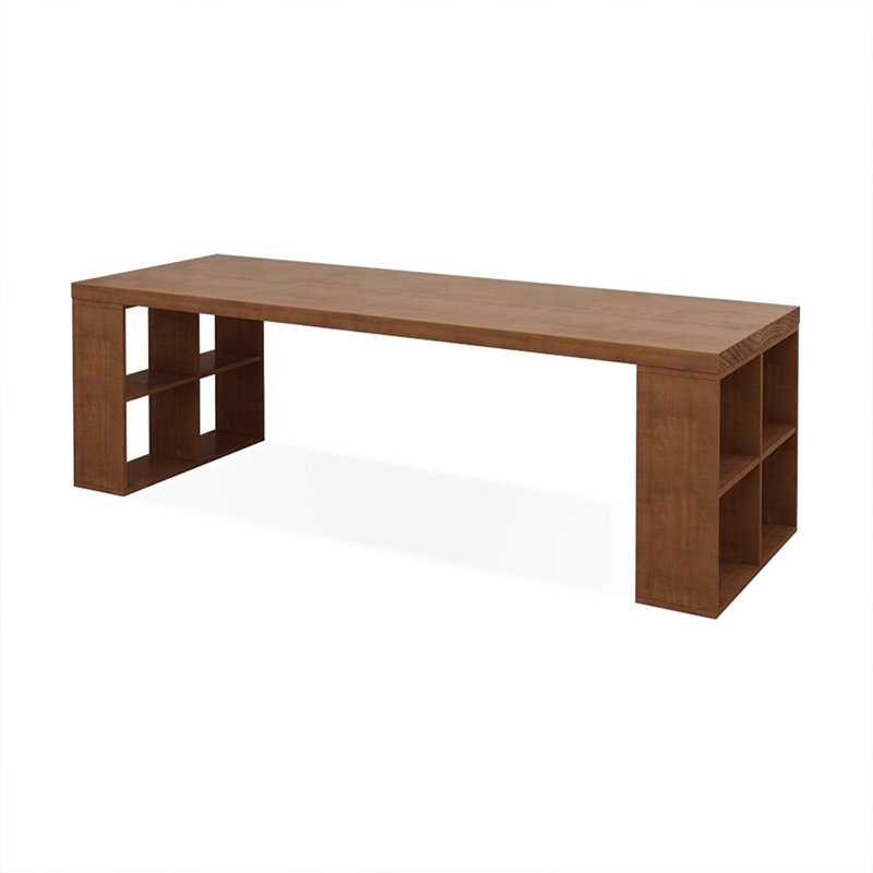 Light-walnut Rectangular Solid Wood desk, 29.53" H x 86.61" W x 23.62" D
