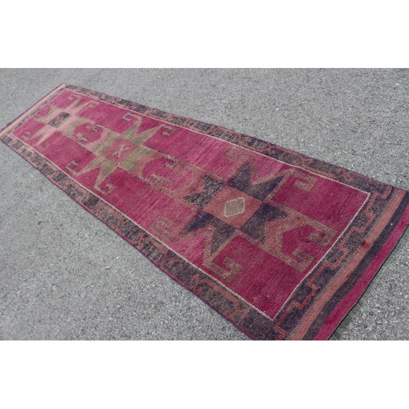 Tapis de couloir rose turc tissé à la main, idéal pour décorer un couloir dans un style nomade unique