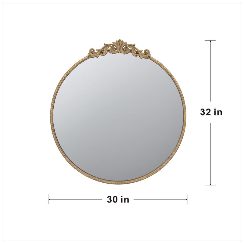 Miroir rond, miroir mural avec cadre en métal pour salle de bain, H 32 po x l 30 po x P 1,5 po