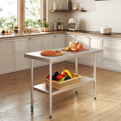48" x 24" Heavy-Duty Stainless Steel Work Table, Commercial Prep Table with Adjustable Undershelf, 500LB Capacity