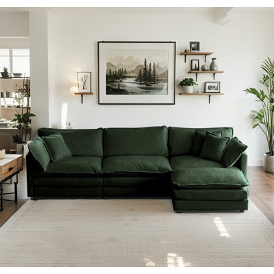 Green Chenille Upholstery Modular Oversized L Shaped Sectional Sofa by Latitude Run