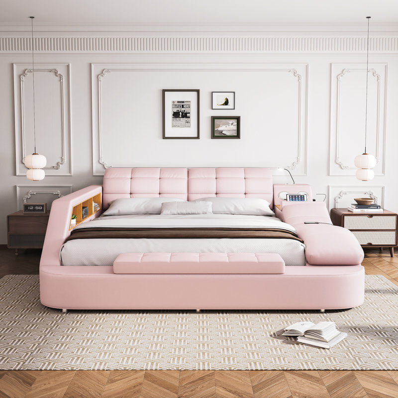 Upholstered Sleigh Bed, King, Pink
