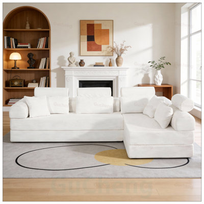 L Shape Modular Sectional Sofa, Compressed Sofa Couch with Space-Efficient Design, Modern Minimalist Style Corduroy, Converts to Bed