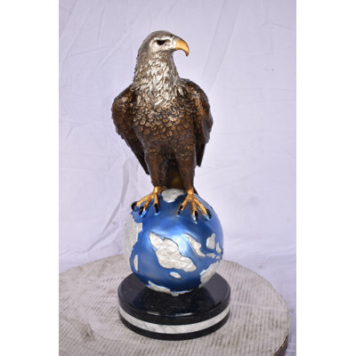 Hawkinsville Bald Eagle Standing on a Blue Globe Bronze Statue Size: 17" x 9" x 23"H
