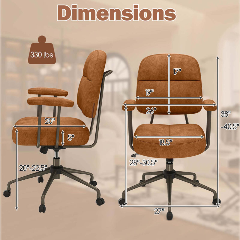 Chaise de bureau à domicile rembourrée avec dossier rembourré et accoudoirs Leathaire