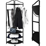 Foldable Triangle Corner Clothes Rack Space-Saving Freestanding Coat Hanger With Shelves & Hooks, 3-Level Height Adjustment Clothing Wardrobe, Multipurpose Storage For Bedroom/Closet (Black)