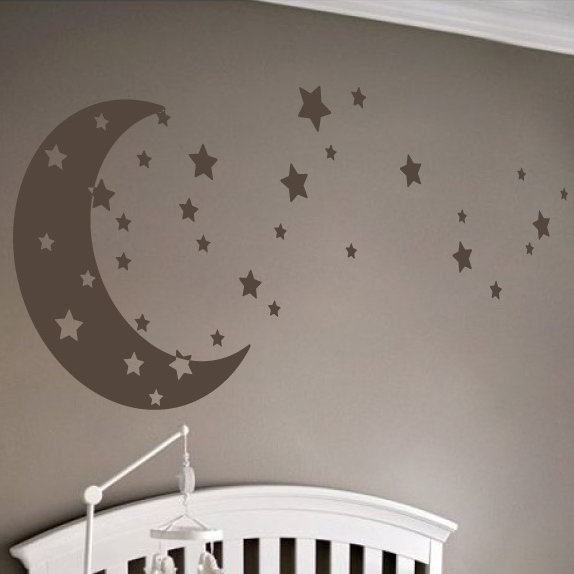 Adhésif décoratif lune et étoiles, H 22 po x l 49 po x P 0,01 po, Brun