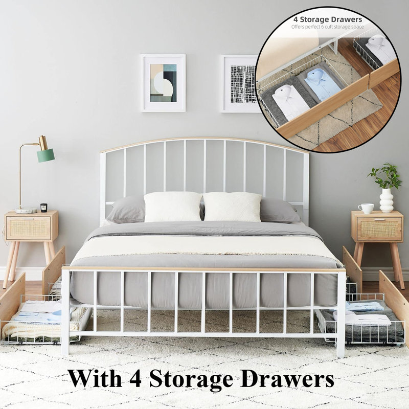 Bed Frame With 4 Storage Drawers, Queen