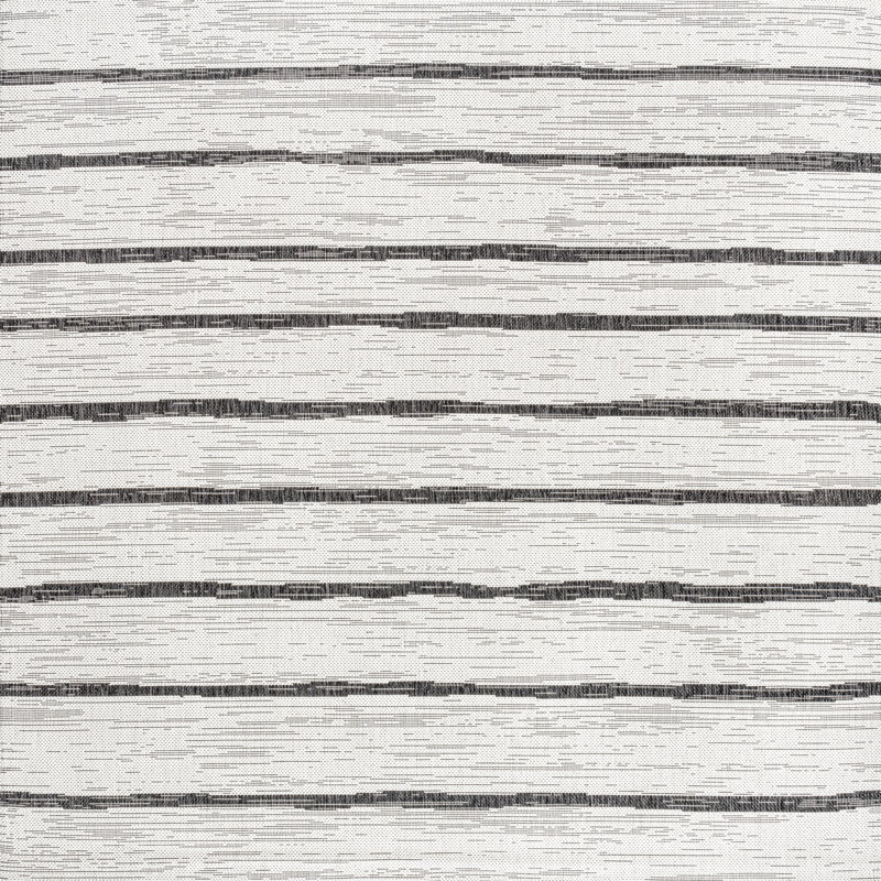 Sieghard Berber Stripe Ivory/Black Indoor/Outdoor Rug, Square 5'3"