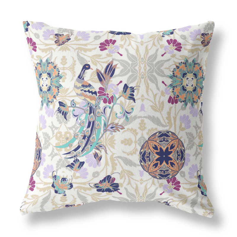 Coussin 20 po x 20 po, Blanc / floral mauve