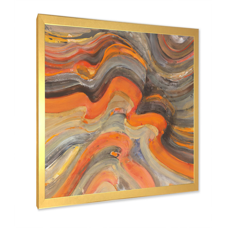 " Abstract Gilded Orange Waves ", 16" H x 16" W x 1" D, Gold Framed