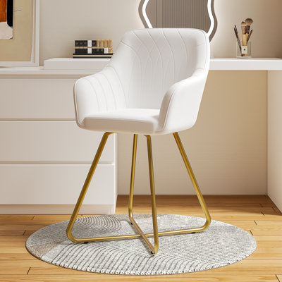 Akron Vanity Chair With Backrest, Modern Faux Leather Makeup Chair, Upholstered Accent Armchair, Small Desk Chair For Bedroom, Living Room, Makeup Roo by Mercer41