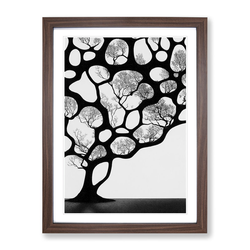 A Monochrome Tree No.5 - Framed Print, 46cm H x 34cm W x 2cm D, Walnut Framed