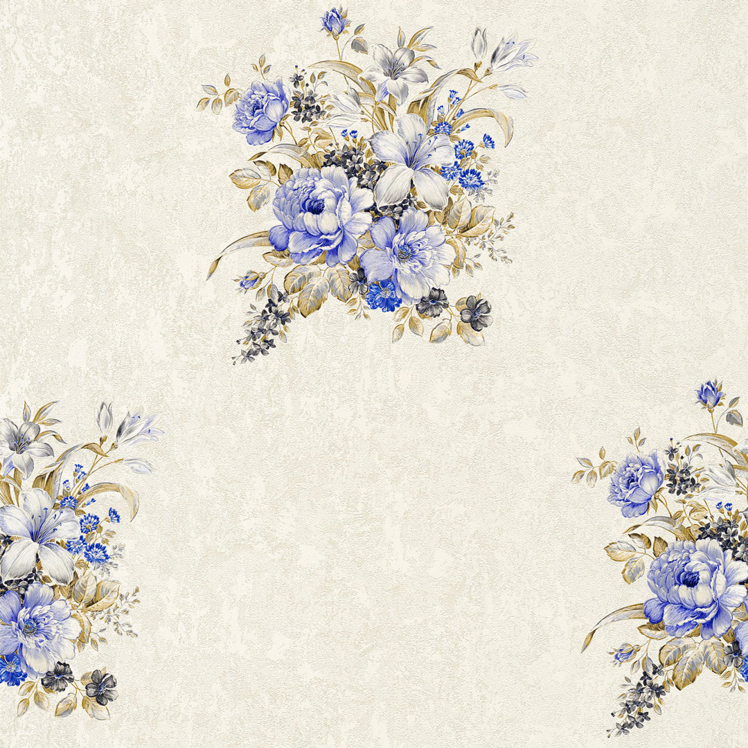 non-woven wallpaper | floral wallpaper | beige / cream, blue, brown 10.05 X 0.53 M