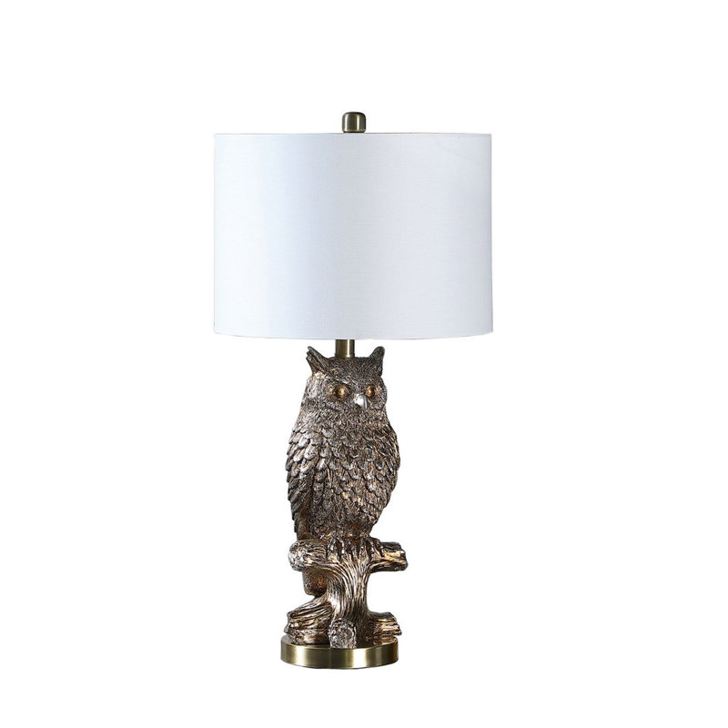 27.5" Silver Owl On A Branch Resin Table Lamp