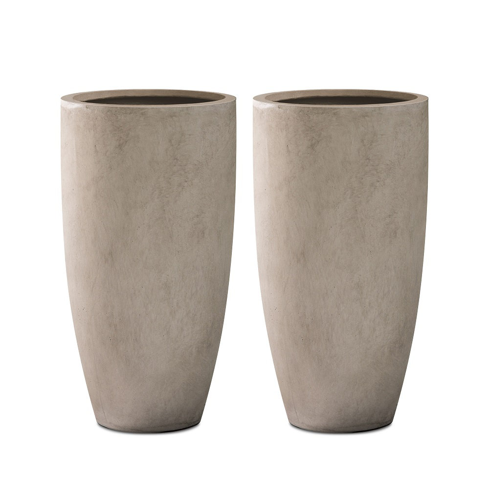 Kante 3 Piece 22.4, 20.4 and 18.1H Round Charcoal Finish Concrete Modern Tall Planters, Outdoor Indoor Decorative Plant Pots with Drainage Hole and