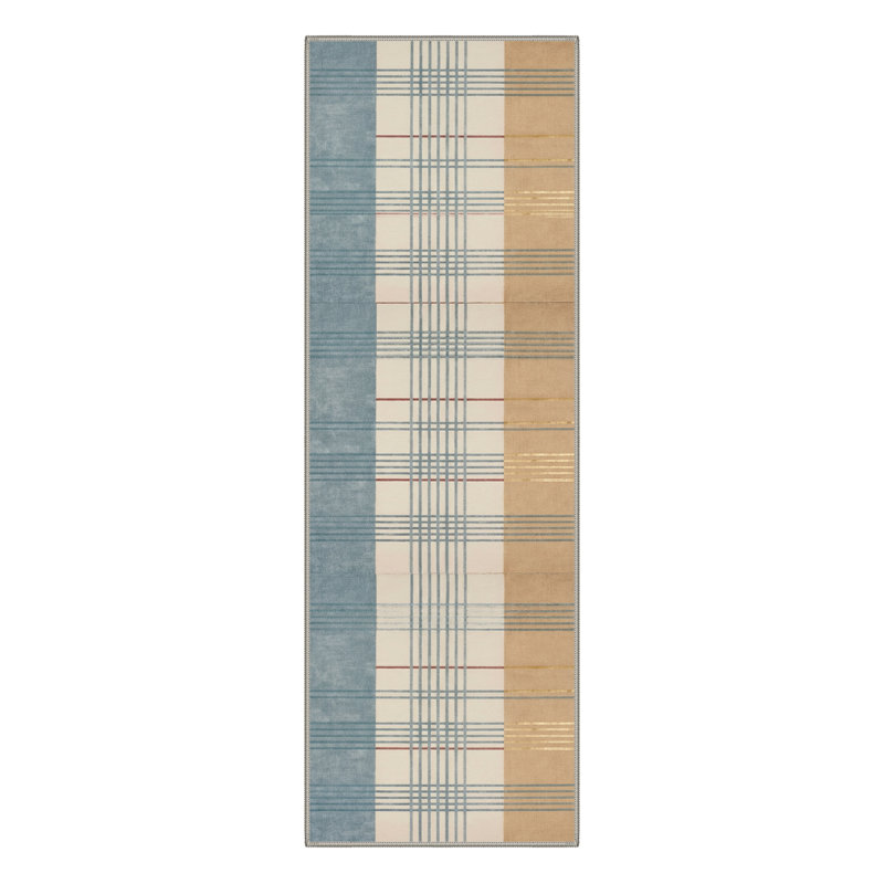 Tapis d'intérieur bleu / jaune / beige lavable à la machine Vesper avec envers antidérapant