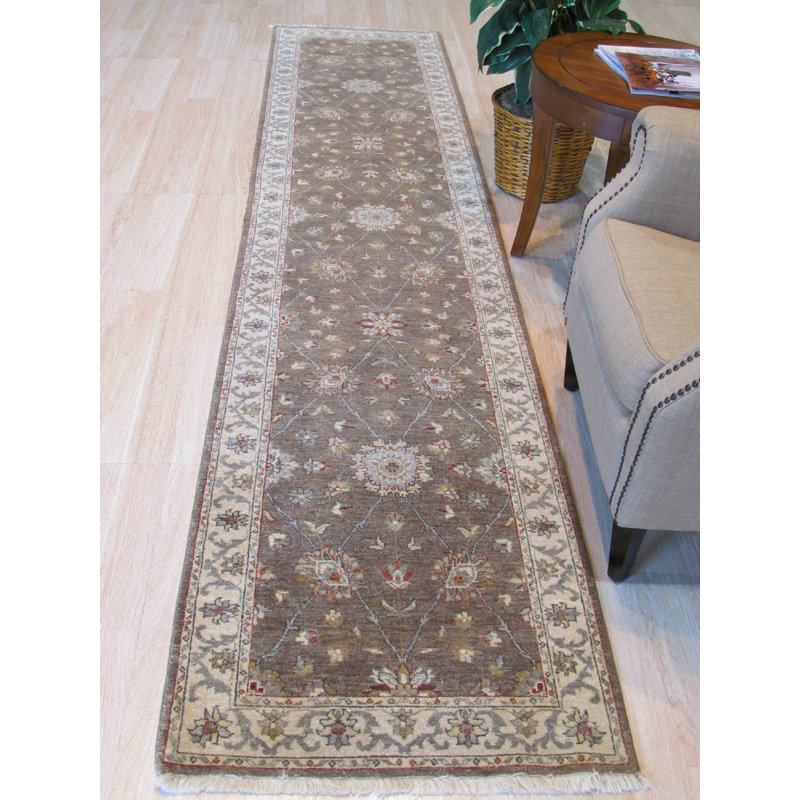 Hand Knotted Wool Floral Area Rug in Brown