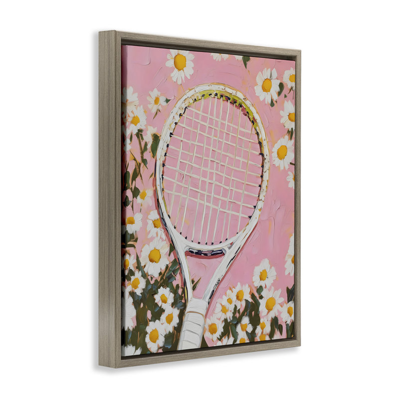 Cadre flottant rose avec raquette de tennis et marguerites, design par LSR Design Studio, Montalcino orme flottant encadré