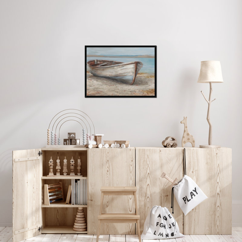 Whitewashed Boat I by Ethan Harper - Painting, 34cm H x 50cm W, Black Framed Paper Print
