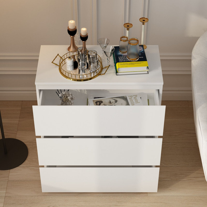Table de chevet 3 tiroirs Verrona, Blanc
