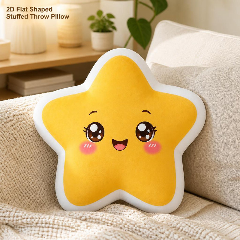 Coussin décoratif Kawaii Miling Star, mignon, jaune, en forme d'étoile joyeuse, imprimé à plat en 2D. Parfait pour le divan, la chambre à coucher, le salon, le bureau et la voiture. Cadeau idéal. 55 cm (21,65 po).