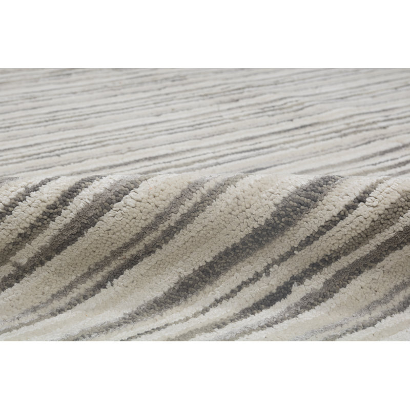 Hand Knotted Striped Area Rug in Gray