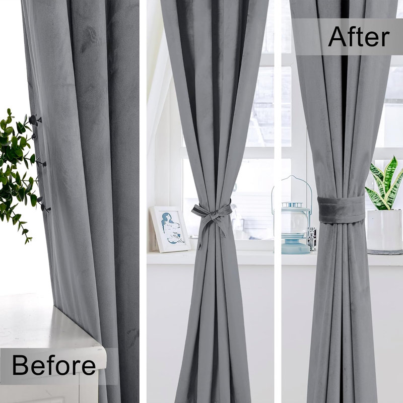 Rithvika Velvet Solid Color Noise Reducing Blackout Grommet Curtain Panels for Home & Office, 52" W x 84" L, Gray