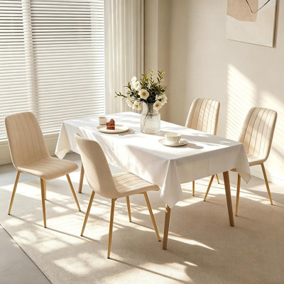 Chaise de salle à manger rembourrée à dossier haut, revêtue de lin respirant et dotée d'une structure métallique robuste, beige