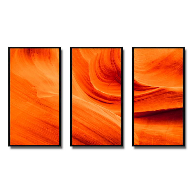 " Orange Upper Antelope Canyon " 3 - Pieces, 28" H x 36" W, Black