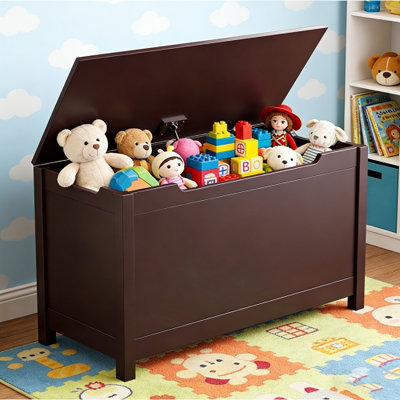 Kids Wooden Toy Box Storage with Safety Hinged Lid for Ages 2+