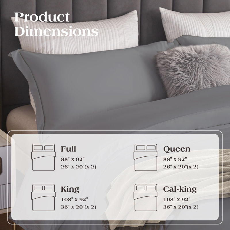 Housse de couette en rayonne de bambou , Housse de couette grand et 2 taies d'oreiller stan, Gris