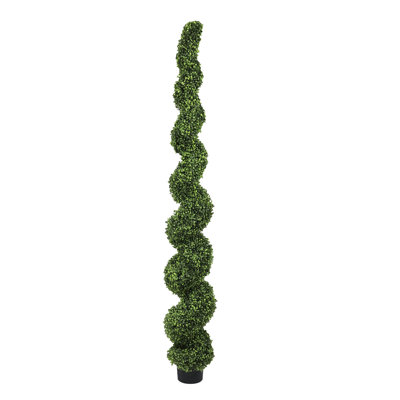 7FT Artificial Spiral Topiary Tree - Outdoor Faux Boxwood Plant with Realistic Foliage for Garden, Front Porch & Patio Decor – UV Resistant Large Twisted Potted Greenery