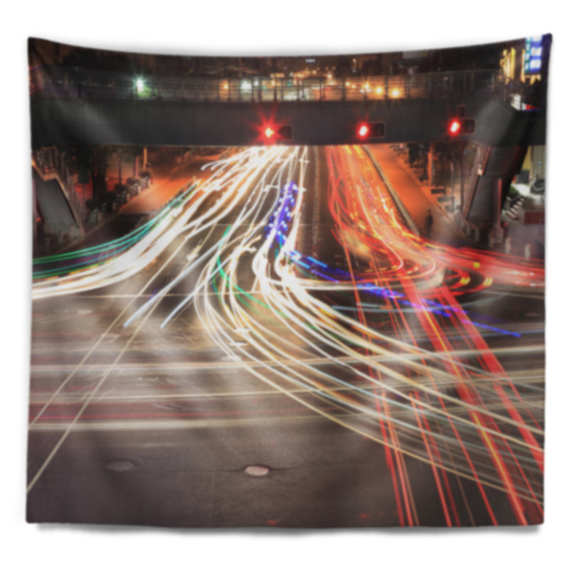Tapisserie urbaine de traces lumineuses sur un paysage urbain, H 50 po x l 60 po