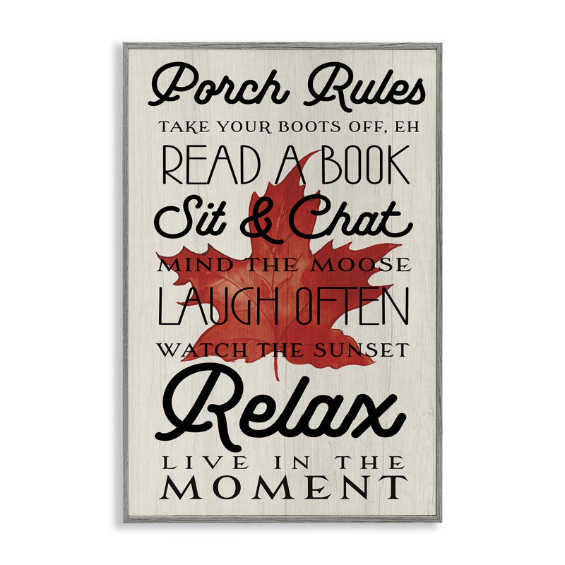 «Canada Porch Rules» avec giclée encadrée de feuilles, design par Lil 'Rue, H 30 po x l 20 po, Estampe numérique Farmhouse