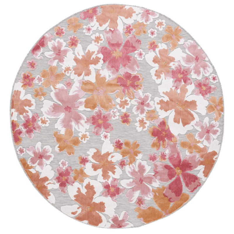 Goines Performance Floral Indoor/Outdoor Area Rug, Round 6'5"