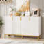 Buffet 59,74 "de luxe blanc et or avec rangement et portes géométriques-2091636180