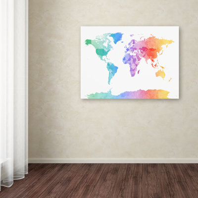« aquarelle map of the world » par michael tompsett, impression sur toile tendue