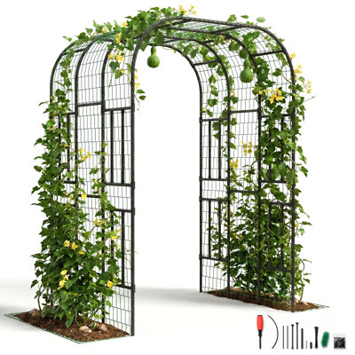 7.3ft Metal Garden Arch Trellis for Raised Beds Black Rust-Resistant Plant Support Easy Assembly for Cucumbers Beans Vines