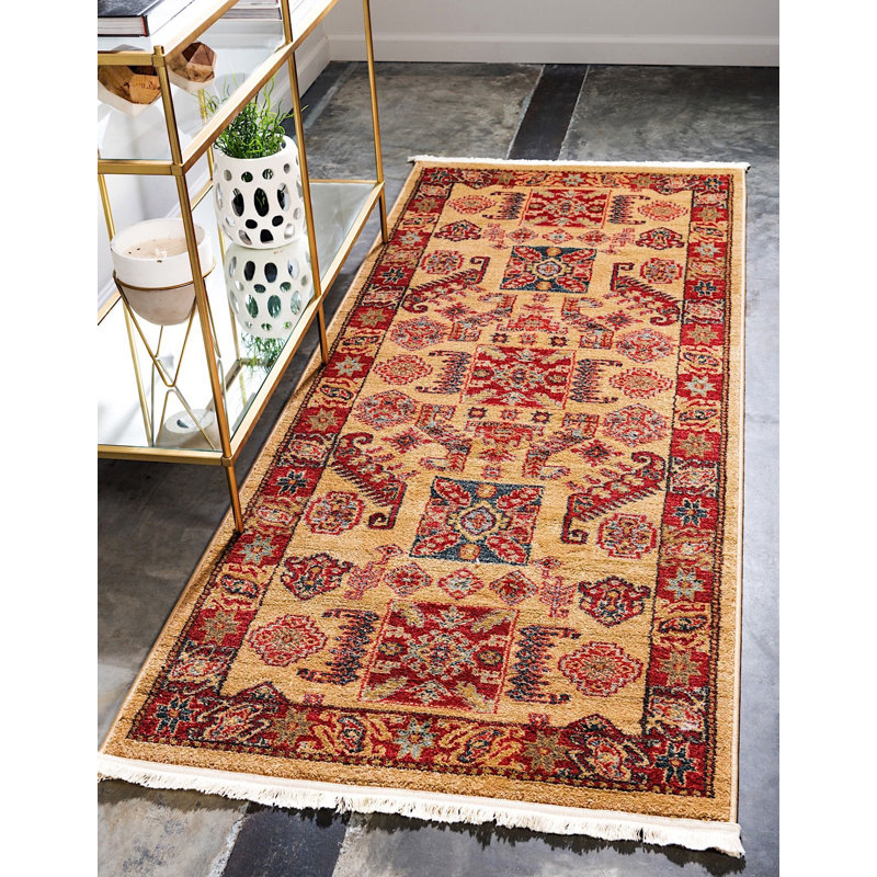 Tapis beige/rouge sud-ouest Lauri, Tapis de couloir 2 pi 7 po x 10 pi