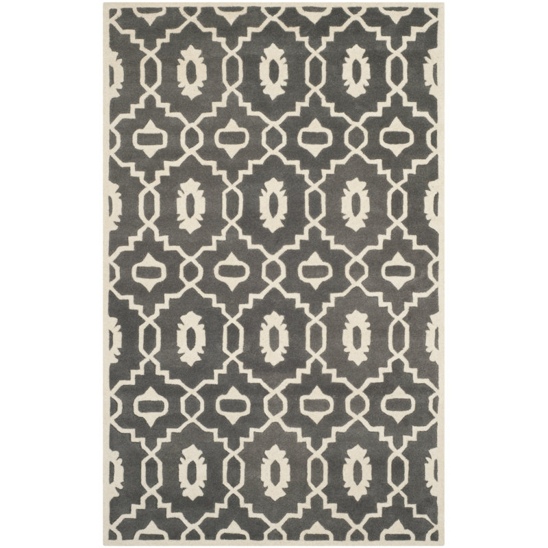 Tapis gris foncé / ivoire en laine touffeté à la main Carolene, Rectangle 5 pi x 8 pi