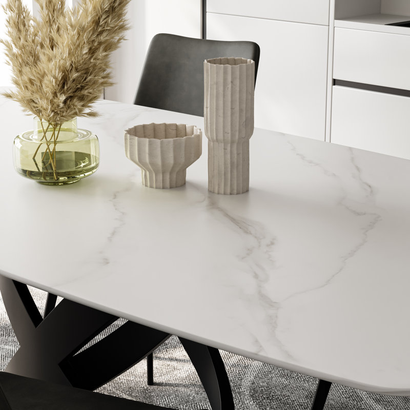 Table de salle à manger Deivydas, H 30 po x L 55 po x l 31 po, Blanc lustré