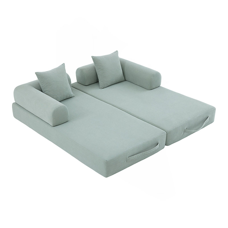 Foldable And Compressible Sofa, Mint Blue Corduroy