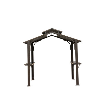 Abri de jardin extérieur 8 pi x 5 pi - acier galvanisé, double toit, tablette latérale brune pour les fêtes. Tablettes en acier, cour de patio à crochets de plafond