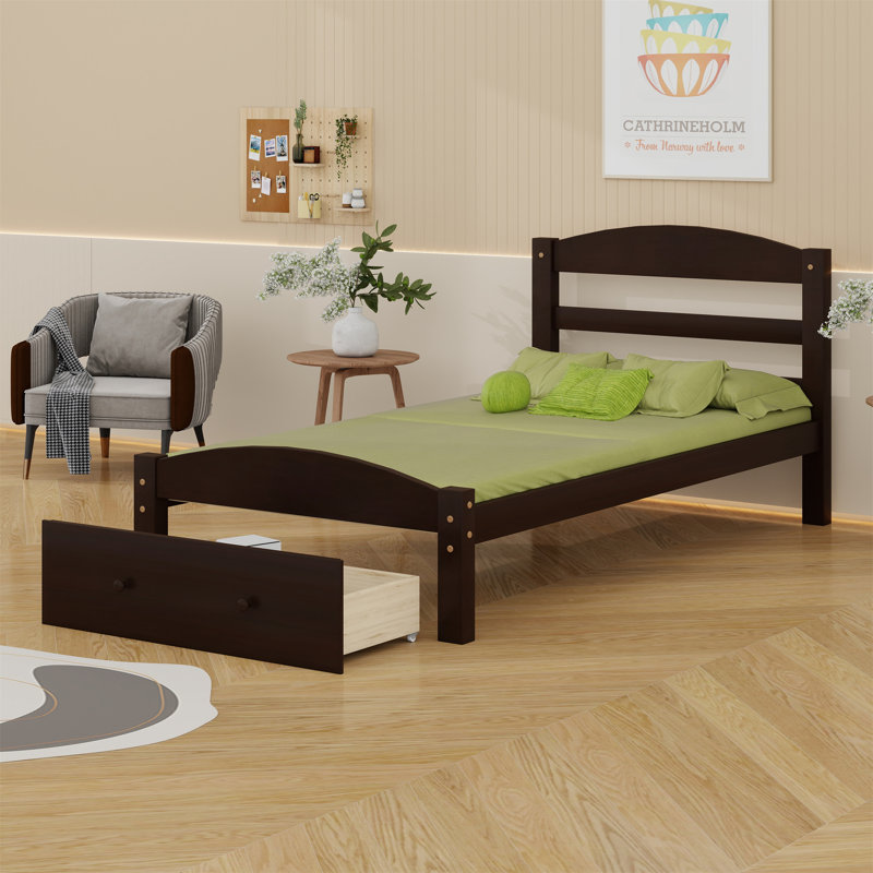 Base de lit plateforme avec tiroir de rangement, Espresso