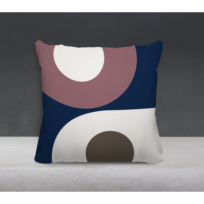 Coussin décoratif intérieur / extérieur Pitto, L 15 po x H 15 po, Mauve / beige / bleu marine