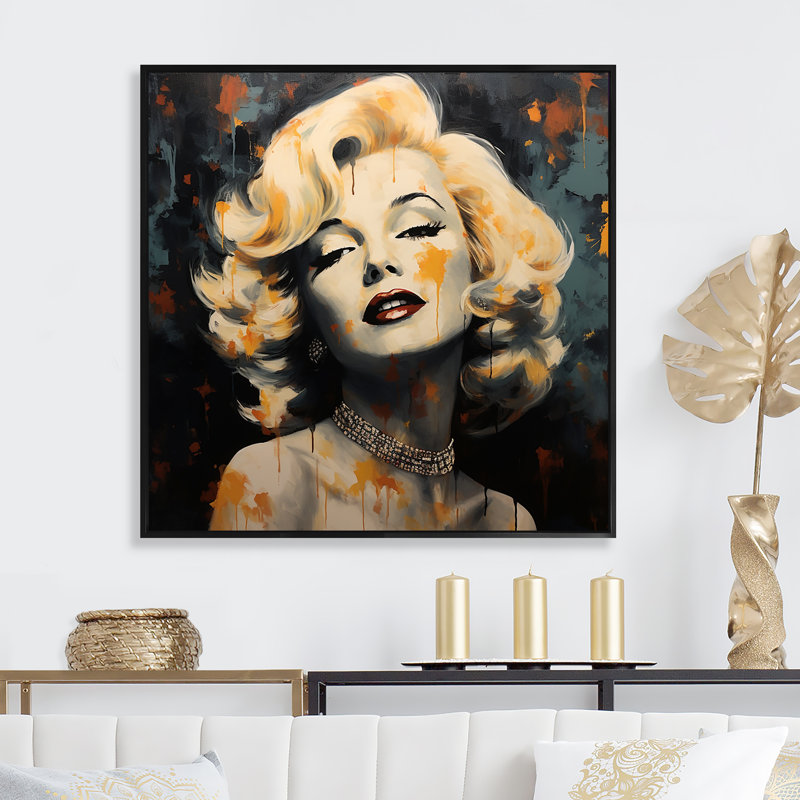 Vintage Yellow And Beige Marilyn Manroe I - Woman Pop Wall Art, Black Floater Framed, 30" H x 30" W x 1.5" D
