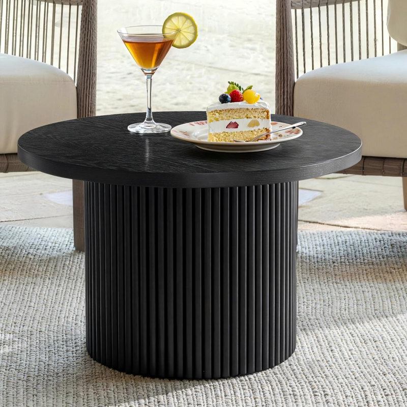 Table basse ronde en bois massif Ansel, Noir, H 15,74 po x L 23,62 po x l 23,62 po
