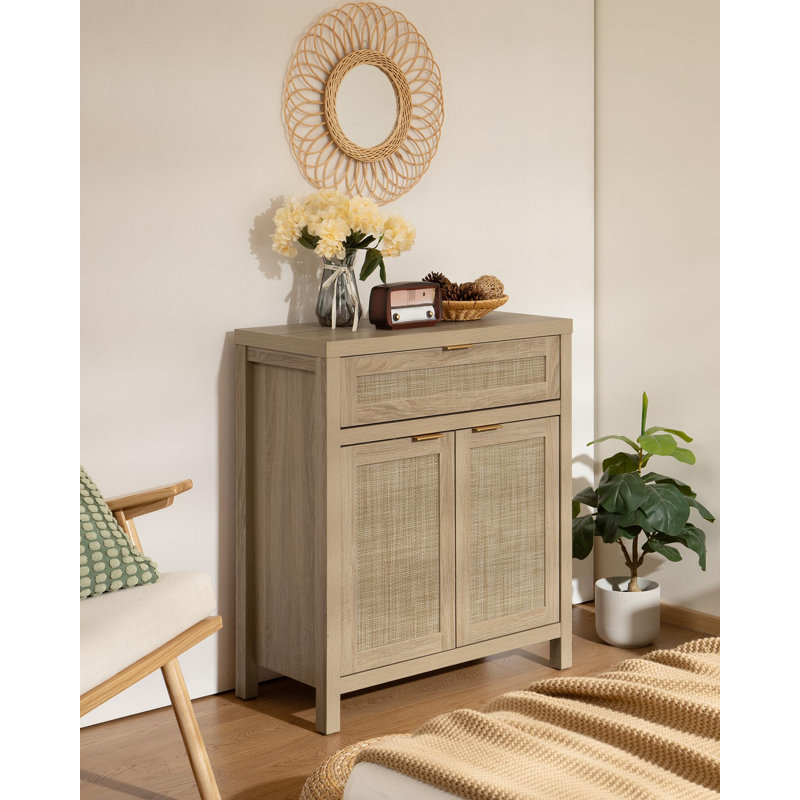 Sideboard Buffet Storage Cabinet Set Of 2, Credenza Buffet Table, Boho Console Accent Cabinet With Doors And Drawer, Coffee Bar Cabinet For Kitchen Entryway Living Room, Natural